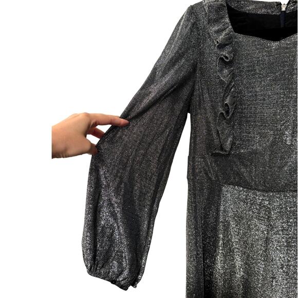 Vintage 70s Metallic Cottagecore Prairie Dress 8 Long Sleeve Holiday Party GLAM - Picture 4 of 11